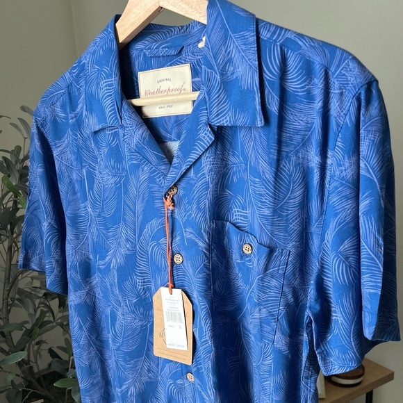 Weatherproof Vintage Navy Tropical Short Sleeve Button Up Shirt Size S NWT $60 - Picture 2 of 6